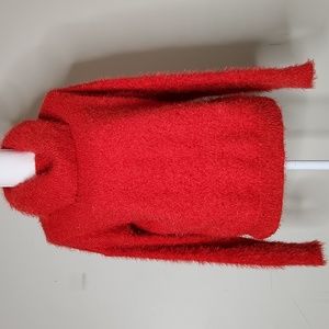 Pink Rose Y2K.red fluffy eyelash knit cowl neck  pullover sweater